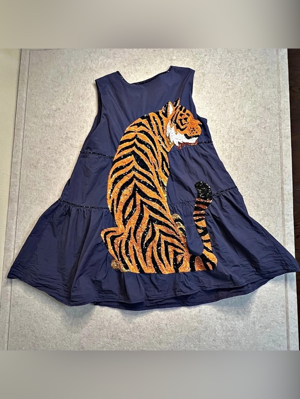 Queen of Sparkles Blue Sequin Tiger Tiered Tailgate Mini Dress XS